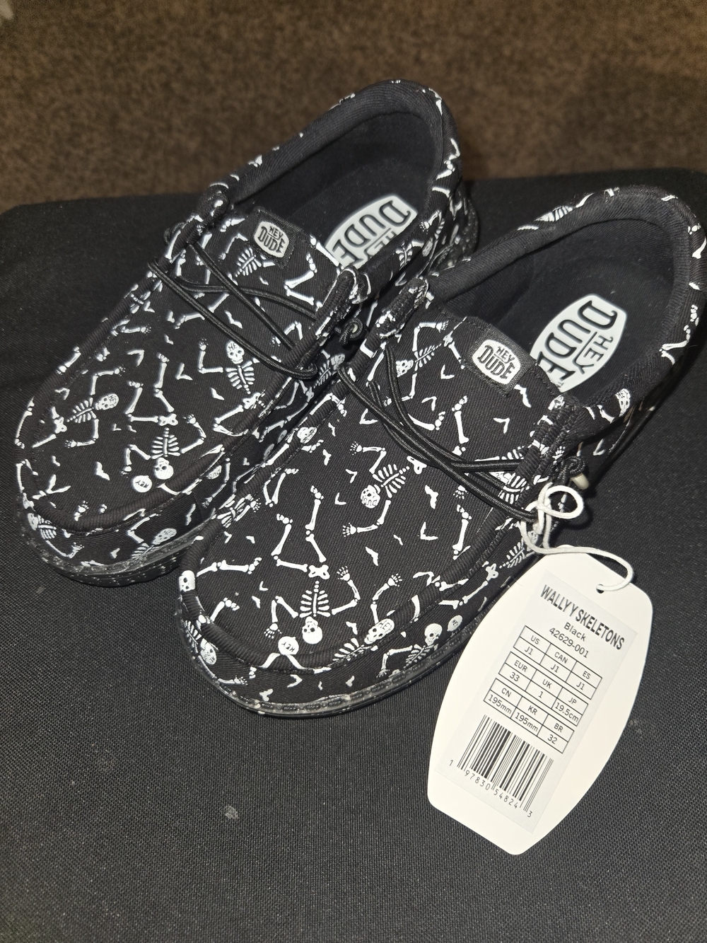 New Hey Dude Kids' Wally Skeletons Slip-On Shoes - Black/White